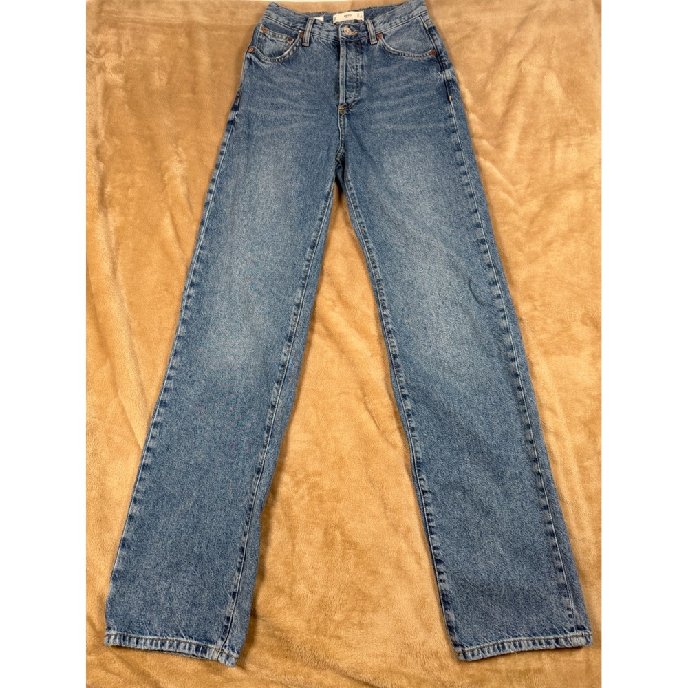 Mango Kaia Gerber High Waisted Straight Leg Jeans Blue Denim Size 1 Long MNG